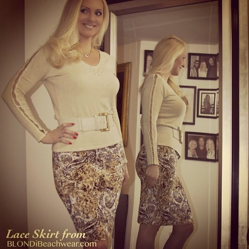 miranda gold lace designer pencil skirt